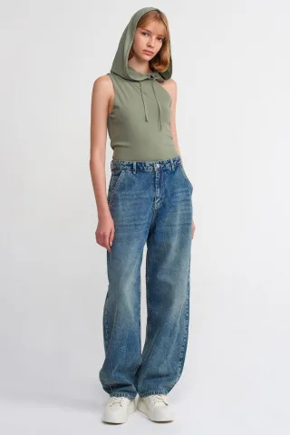 Hoch geschnittene weite Baumwoll-Denim-Jeans