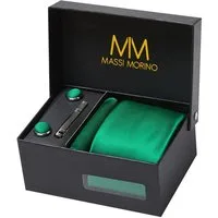 Massi Morino Krawatte (1-St) mit Einstecktuch, Manschettenknöpfen und Krawattenklammer