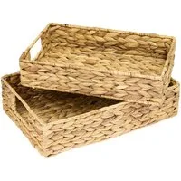 HMF Dekotablett Deko Tablett, Serviertablett geflochten aus Wasserhyazinthe (2er Set, versch. Größen), Deko- und Serviertablett 35/32 cm Breite