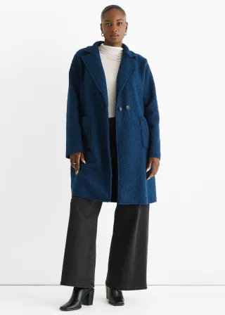 Marineblaue Jacke aus Shearling in mittlerer Länge mit zwei Brüsten