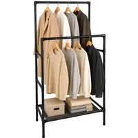 relaxdays Kleiderständer 2 Ablagen Stecksystem, schwarz