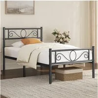 Yaheetech Bettgestell Metallbett mit Kopfteil, Einzelbett/Doppelbett Metallbettrahmen, 90/140/160 cm (B)