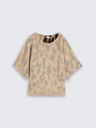 Tom Tailor - Loose Fit Strickpullover mit Leo-Muster beige melange brown leo print - Gr. - S