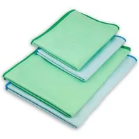 ELEXACLEAN Fenstertuch streifenfrei Scheibentuch Mikrofasertuch (Mikrofaser, Set, 4-tlg., 60x40cm & 40x30cm, grün/blau, streifenfrei ohne Chemie nur mit Wasser)