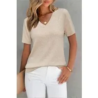 Arach&Cloz Kurzarmpullover Damen Pullover Wollmischung Kurzarm V Ausschnitt Basic-Pullover