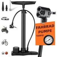 Fyrove Fahrradpumpe Stand-Fahrradpumpe alle Ventile AV, SV, DV, luftpumpe mit Manometer (Fahrrad Luftpumpe Inklusive Großem Manometer, Adaptern & Behälter, Pumpe für Motorrad, E Bike, Auto & Sportartikel)