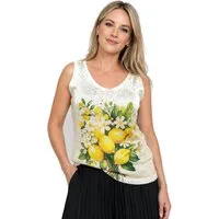 ITALY VIBES Shirttop - Ärmelloses Top für Damen - Lurex-Top mit trendigem Print - ONE SIZE passt Größe S - XL