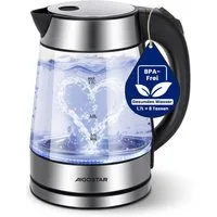 Aigostar Wasserkocher Chubby - Glaswasserkocher mit LED Beleuchtung, Auto-off, BPA frei, 1.7 l, 2200,00 W, Edelstahl