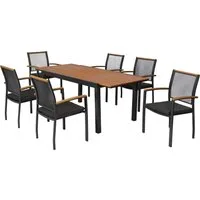 MERXX Garten-Essgruppe Itanos, (Set, 13-tlg), inkl. 6 Stapelsessel. 6 Auflagen, 1 Ausziehtisch