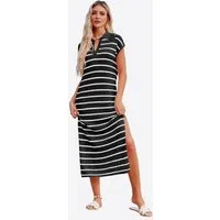 Imily Bela Strickkleid Damen Gestreiftes Kleid mit V-Ausschnitt (Packung, 1-tlg., 1per-Pack) Seitenschlitze