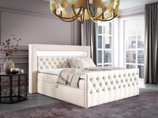 Boxspringbett Schlafzimmerbett ERNESTO Nr.1 140x200cm in Elisa Velvet Cremeweiß