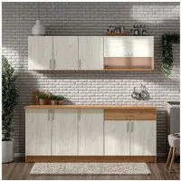Homestyle4u Küchenzeile 200 cm Weiß & Shabby Eiche Einbauküche ohne Geräte mit Oberschränken, (Oberschränke, Unterschränke), modern