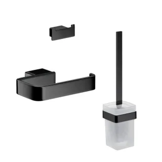 Emco Loft WC-Set 059813300 schwarz, Papierhalter ohne Deckel, Bürstengarnitur und Doppelhaken