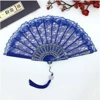 FELIXLEO Handfächer Spitzen Handfächer Vintage Faltfächer Blau für Hochzeit Party Sommer