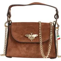 FLORENCE Umhängetasche Florence Biene Damen Handtasche Wildleder (Umhängetasche), Damen Umhängetasche Leder, braun ca. 19cm x ca. 14cm hoch