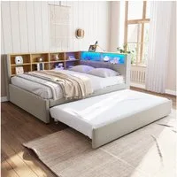 Flieks Daybett, Kinderbett Schlafsofa 140x200cm mit LED Steckdose Ausziehbett 90x190cm