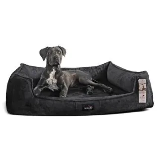 Tierlando ® Orthopädisches Hundebett FRANKLIN Kuscheliger Teddy-Stoff - Hundesofa anthrazit 1,1 m, 22 cm, 90 cm