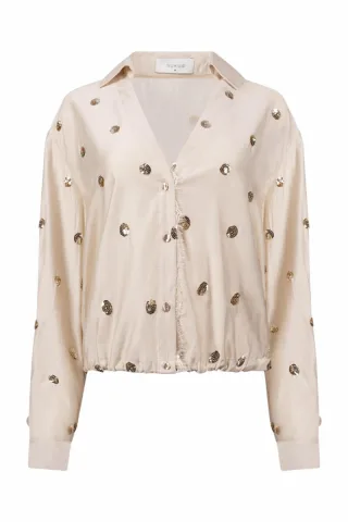 Nukus - Bluse mit Pailletten beige - Gr. - M