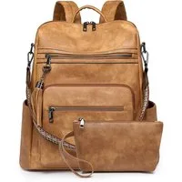 MOPUEA Rucksack Damen-Lederrucksack mit Geldbörse, Rucksack für den täglichen Gebrauch (Modern Schultaschen Handgepäck Reiserucksack Travel Backpack, 2-tlg., Damen-Rucksack, Geldbörse, Lederrucksack, Geldbörse für Damen), Wasserdicht Anti-Diebstahl, 