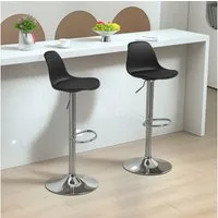 HOMCOM Barhocker Gepolstert Barstuhl mit Stahlgestell, Lehne (360° Drehbar Tresenhocker, 2 St., Höhenverstellbar Küchenstühle mit Fußstütze), für Küche, Wohnzimmer, Esszimmer, Kunstleder Schwarz
