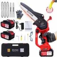 OUTIGO Akku-Kettensäge 8 Zoll Elektro-Kettensäge 800W Bürstenloser Handkettensäge, 22 cm Schwertlänge, 2*4 AH akkus, 3 Führungsstange+4 Sägekette, 800W, 3 Führungsstange, 4 Sägekette, Bürstenlosen Motor