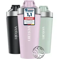 VETAIN Protein Shaker Edelstahl 700ml - 100% Auslaufsicher, Außen gravierte Messskala - Frei von BPA & DEHP - Spülmaschinenfest