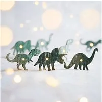 Lights4fun LED-Lichterkette 20er Dino Lichterkette aus Holz