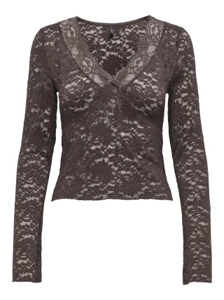 ONLY - ONLNIKKA L/S LACE TOP JRS NOOS Seal Brown - Gr. - S