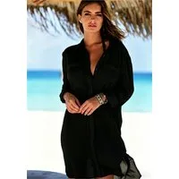 Mutig Strandkleid Damen Strandkleid, Bikini Cover Up, Strandbluse V-Ausschnitt (Button Down Strandhemd, Locker Oversize, Tunika Langbluse, Sommer Beachwear, Badeanzug Coverup, Urlaub Strand Outfit) Leicht Luftig, Elegant Casual, Weich, Schnell Trockn