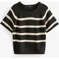Next Kurzarmpullover Strick-T-Shirt aus 100 % Baumwolle mit Rollsaum (1-tlg)