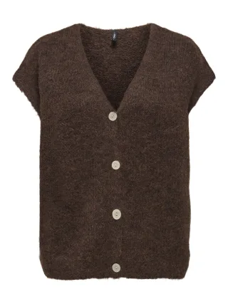 ONLY - ONLAZU SL BUTTON V-NECK WAISTCOAT KNT seal brown - Gr. - M