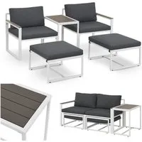 Juskys Gartenlounge-Set Bari, (5-tlg), Gartenmöbel Sofa, Set 5-teilig, Hocker, Tisch & Polster, Outdoor