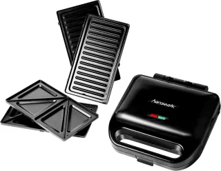 Hanseatic Waffeleisen "HWM750BD 3-in-1-Sandwichmaker, Waffeleisen & Kontaktgrill" 750 W antihaftbeschichtete, abnehmbare Platten, einfache Reinigung