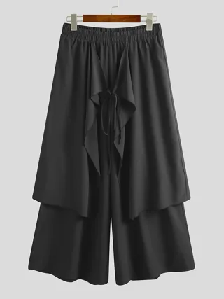 INCERUN Men Pant Elastic Black Irregular Design Skirt Pant Loose Fit Fashion Mens Streetwear Pants S-5XL