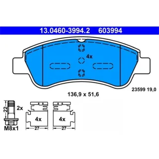 ATE Bremsbel?ge vorne Citroen C2 C3 C4 Peugeot 206 307