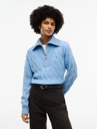 SOFT WOOL CABLE 1/2 ZIP LS SWT Faded Light Blue - Gr. - S