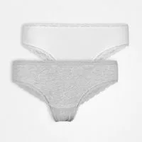 SNOCKS Brasilslip Brazilian Slip Lace Women, 2pcs Mix (Grey/White)