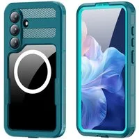 Wigento Handyhülle MagSafe wasserdicht für Samsung Galaxy S26 360 Grad Bumper Blau 6,3 Zoll, Wasserdicht,Full Body, MagSafe-Unterstützung, präzise Passform