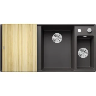 Blanco Axia iii s-f Spüle 523484 99x50cm, PuraDur felsgrau, rechts, mit Holzschneidbrett