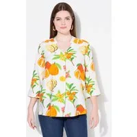 Ulla Popken Longbluse Tunika Früchte Stehkragen V-Ausschnitt 3/4-Arm