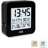 ADE Funkwecker Wecker digital funk mit Temperatur und Luftfeuchtigkeit Wecker mit Licht, 2 Weckzeiten & Schlummerfunktion, inkl. Batterien