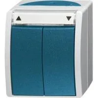 Jalousietaster Aufputz mit Beschriftungsbogen Typ 2621/4 W-53, 10 Ampere, 250 Volt blaugrün, Retail