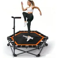 ZMH Fitnesstrampolin Trampolin Indoor Klappbar - mit Höhenverstellbarer Handgriff, Tragkraft 120 kg - Ø 86.5 cm - Jumping Trampolin Fitness