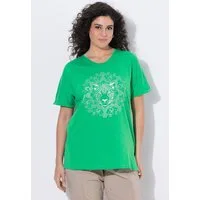 Ulla Popken T-Shirt T-Shirt Metallic-Tiermandala V-Ausschnitt Halbarm