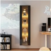 Merax Vitrine Glasvitrine mit LED-Beleuchtung inkl.Fernbedienung (1-St., 40x29x170 cm) Vitrinenschrank Standvitrine mit Glastrennwand und Acrylfront