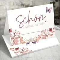 Funke & Brand Grußkarten 50x Tischkarten Schön, dass du da bist!“ Floral Butterfly