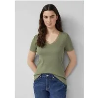 s.Oliver Kurzarmshirt T-Shirt Ripp-T-Shirt mit Spitze am Ausschnitt