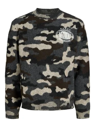JACK&JONES - JCOFADE KNIT AOP CREW NECK STYD AW25 Asphalt - Gr. - XL