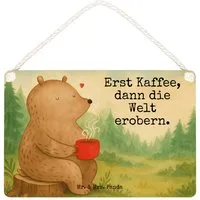 Mr. & Mrs. Panda Hinweisschild Bär Kaffee Design, Schild DIN A6, Weiß, Bären, Wandbild Holz, Teddy, (Packung), wandhänger Coffee holzbild