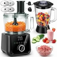 oyajia Küchenmaschine Mixer Kombination, 2,5L Zerkleinerer für Fleisch, Gemüse und Teig, 2L Standmixer mit Glasbehälter, 11 Geschwindigkeitsstufen&Pulsfunktion für Smoothies, Saft usw, 2000 W, 2,5 l Schüssel, Raspelscheiben Zitruspresse Zerkleinerer 